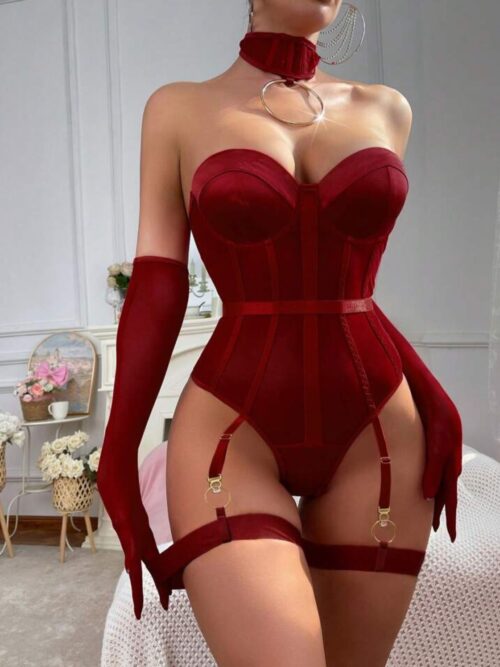 Body em tule com cinta liga - P