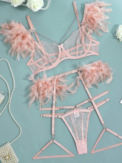 Conjunto em  renda com cinta liga - P