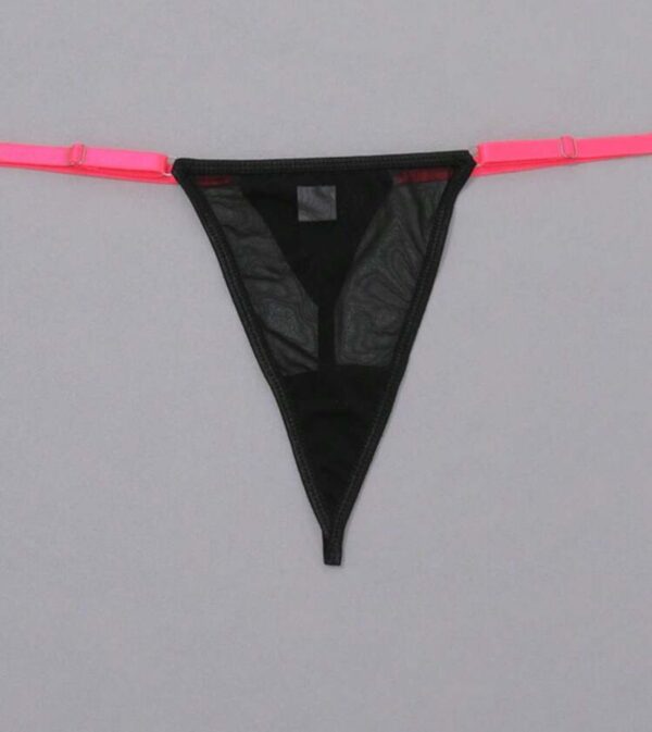 Conjunto lingerie em tule com cinta liga preto com rosa - M - Imagem 2