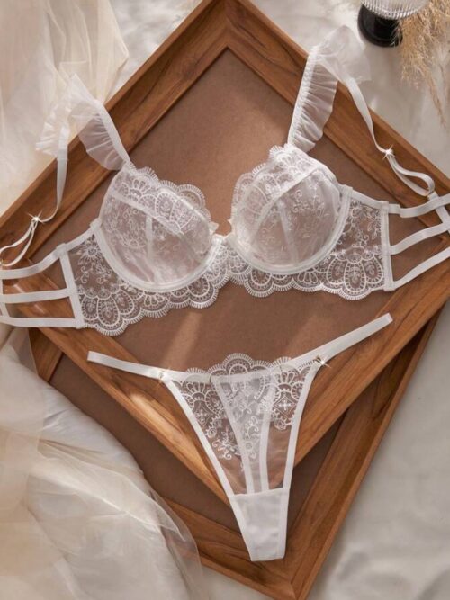 Conjunto rendado com aro branco- M