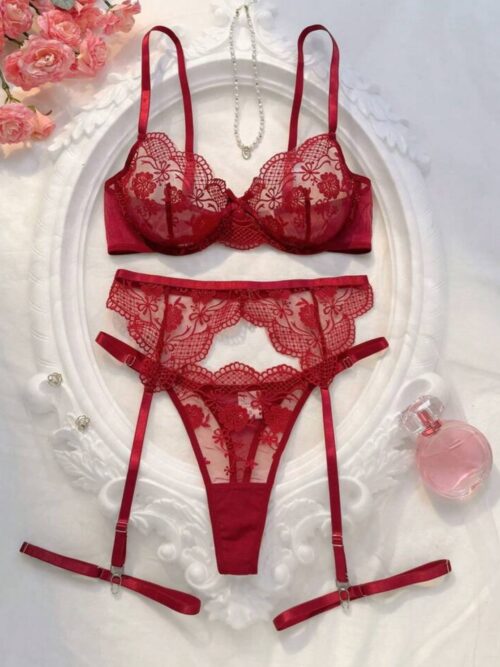 Conjunto em renda sem bojo vinho - GG