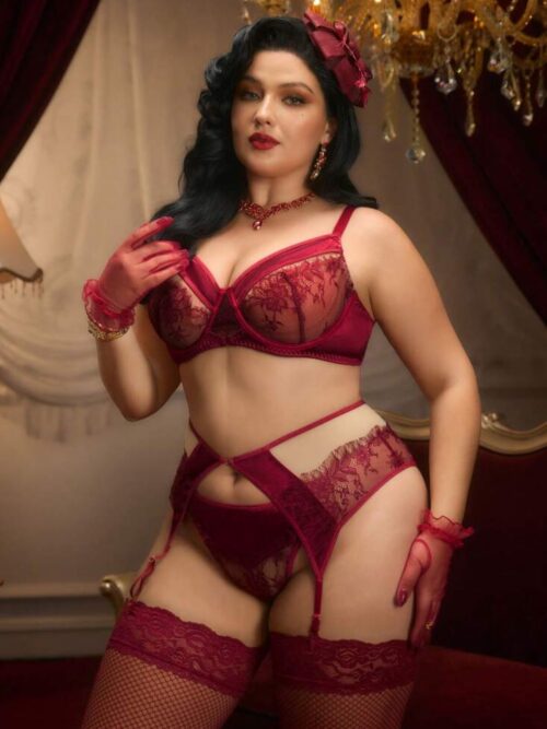 Conjunto em tule e renda vinho - G4