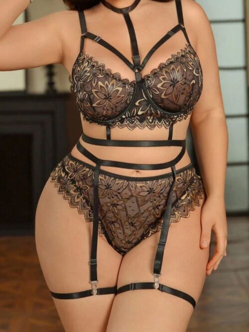 Conjunto em tule floral com cinta liga- G4